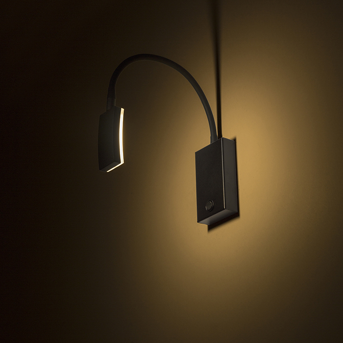 Lampă de perete LED pe gât flexibil cu comutator pe bază și cap dreptunghiular pentru dispersie, FRISCO W negru 230V 4.2W 120° 3000K