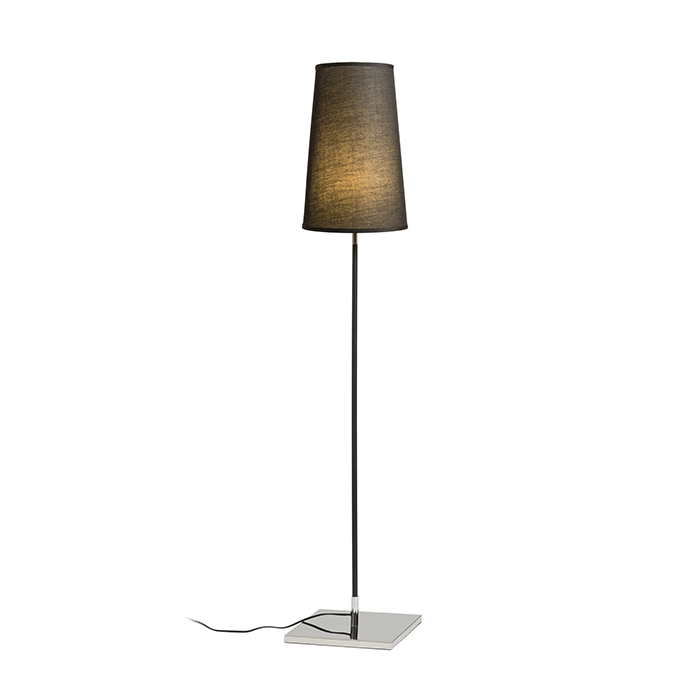 Lampă de podea cu abajur conic textil cu prindere la filet E27, LULU negru crom 230V LED 8W