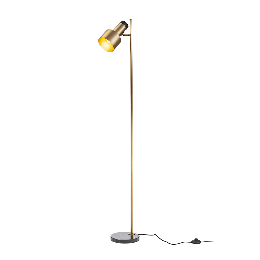 Lampă de podea din alamă cu elemente decorative imitând marmura neagră pentru surse de lumina LED, DIVINA alamă/decor marmură 230V E27 5W