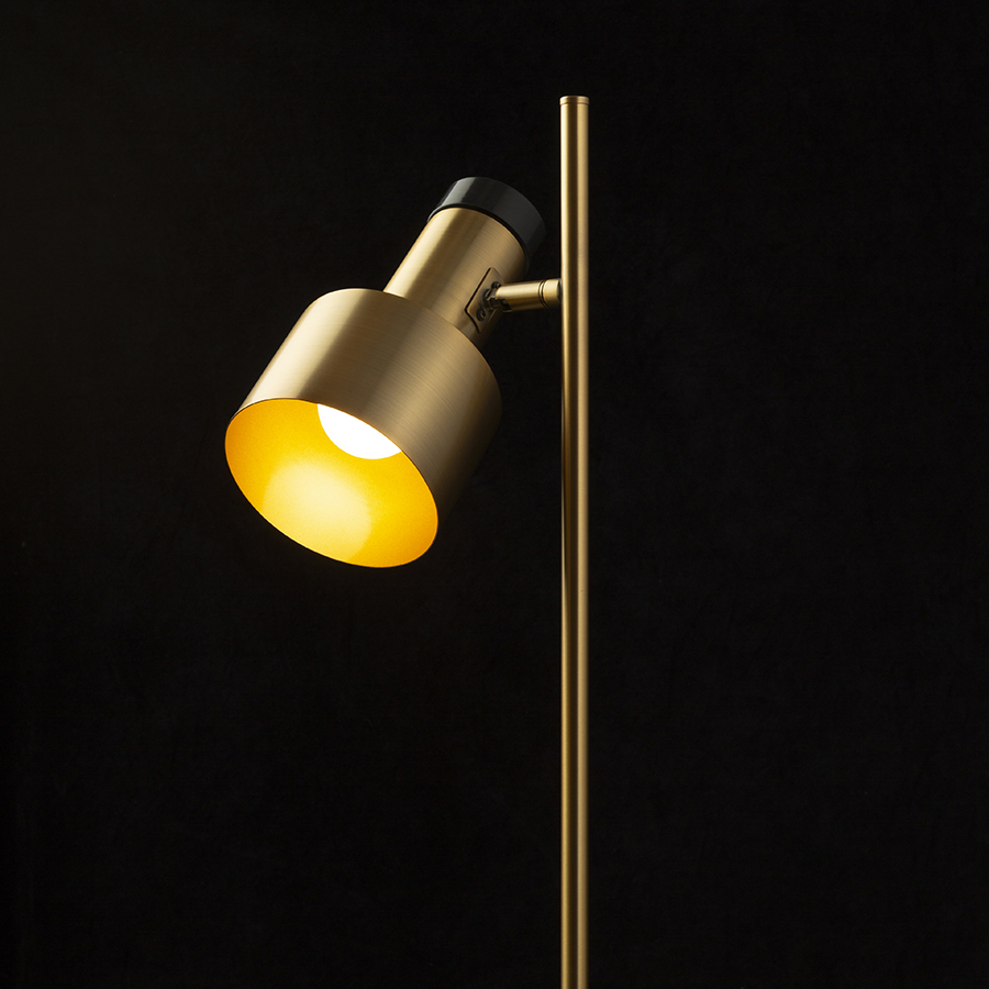 Lampă de podea din alamă cu elemente decorative imitând marmura neagră pentru surse de lumina LED, DIVINA alamă/decor marmură 230V E27 5W
