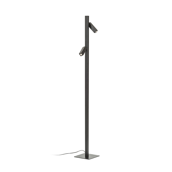 Lampă de podea în design pătrat cu două LED reflectoare reglabile, FADO negru 230V 2x3W 45° 3000K