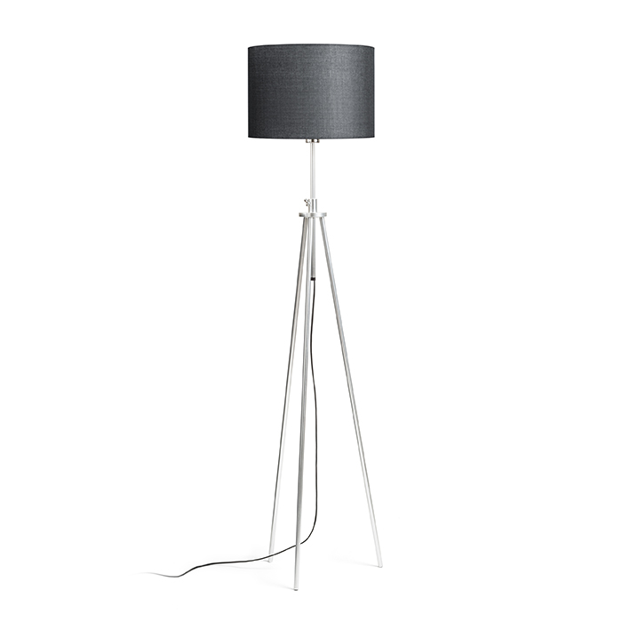 Lampă de podea pe trepied cu posibilitatea de reglare a înălțimi și abajur textil pentru bec cu, GARDETTE negru aluminiu 230V LED E27 15W