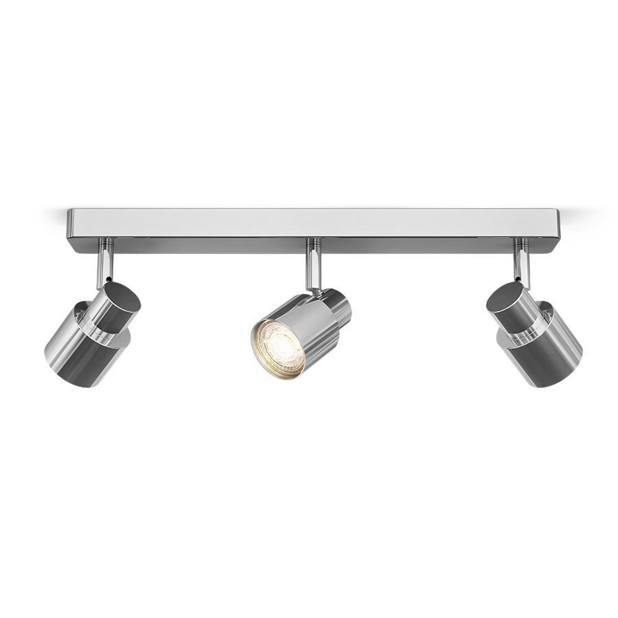Lampă de tavan sau de perete cu o nuanță direcțională din sticlă de culoare opal, cu mufă GU10, VALTO III montat pe suprafață crom 230V LED 3x5W IP44