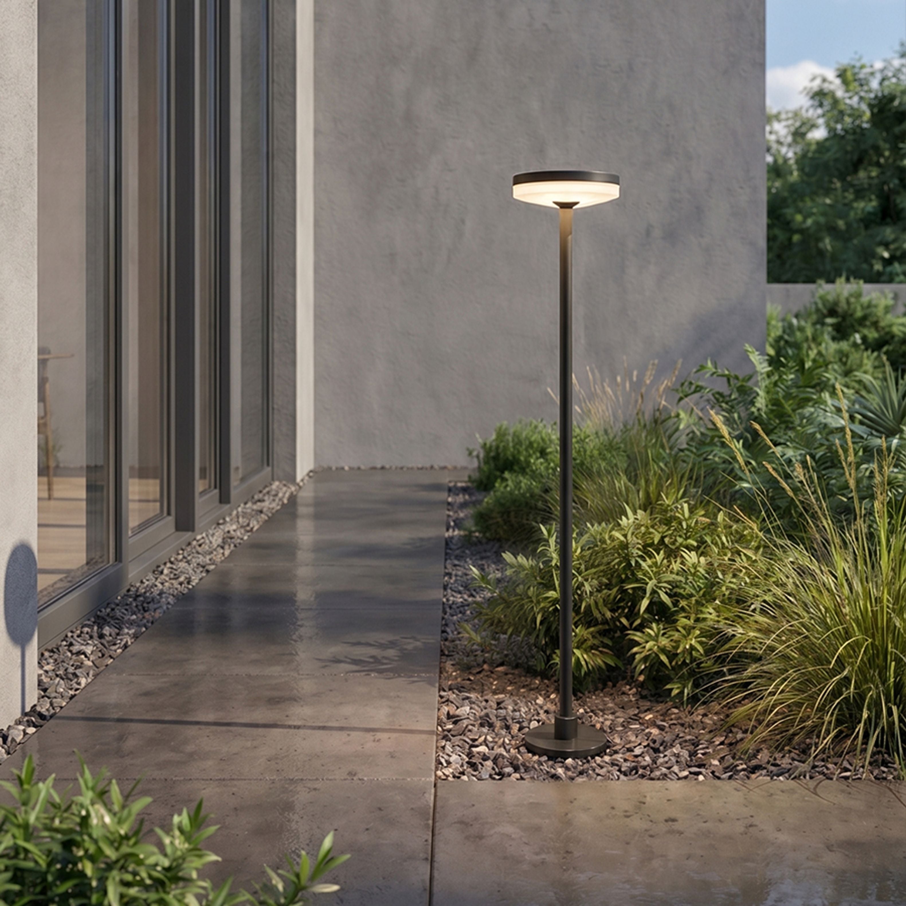 Lumina LED pe un vârf pentru gradini, cu iluminare in jos si laterala, SEMPLICE 80 de podea / cu negru acrilică mată 230V 12W IP54 3000K