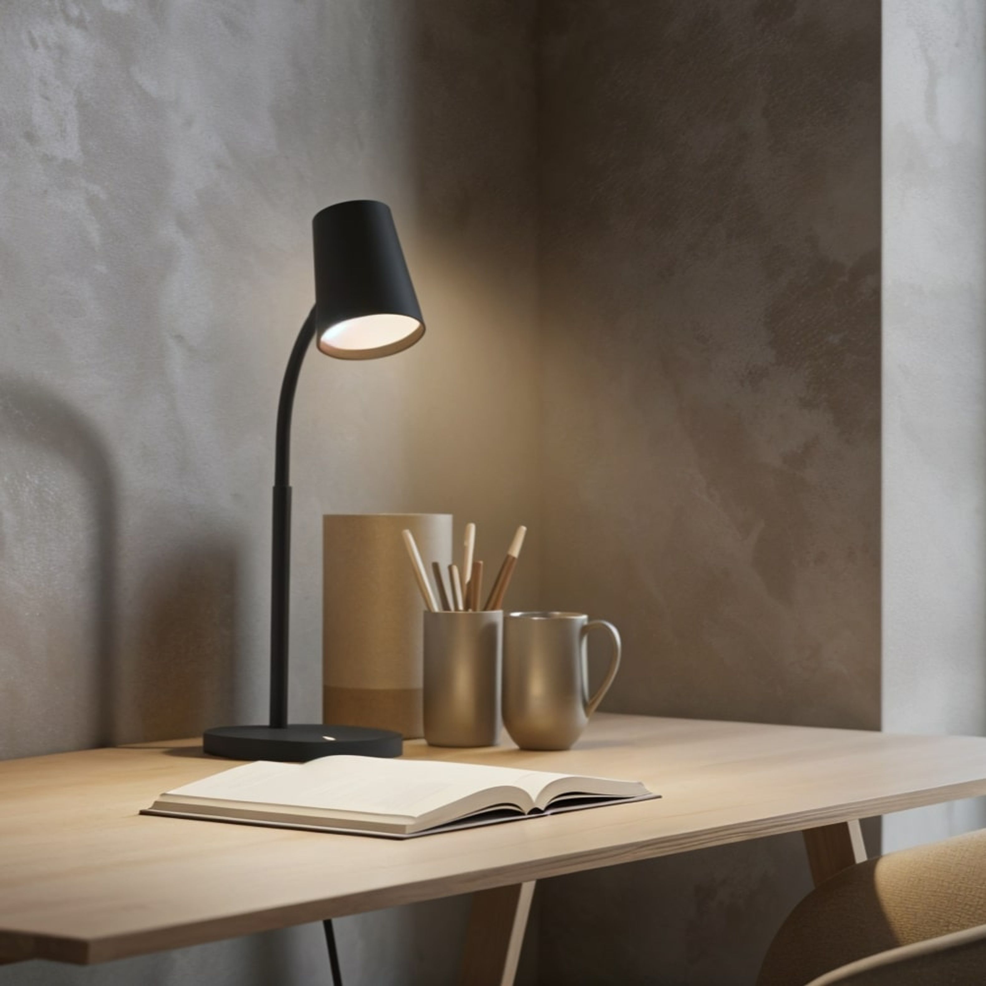Lampă LED de masa cu abajur conic si gât flexibil, VERINA de masă negru 230V 4.5W 100° 3000K