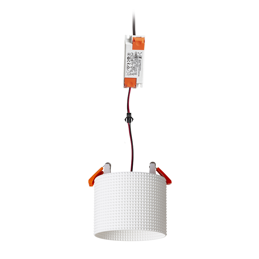 O lampă cu LED incastrat pentru un tavan din gips-carton cu adancime redusa si abajur decorativ, MARENGA RD1 73 încastrat alb Eco PLA 230V 6W 3000K