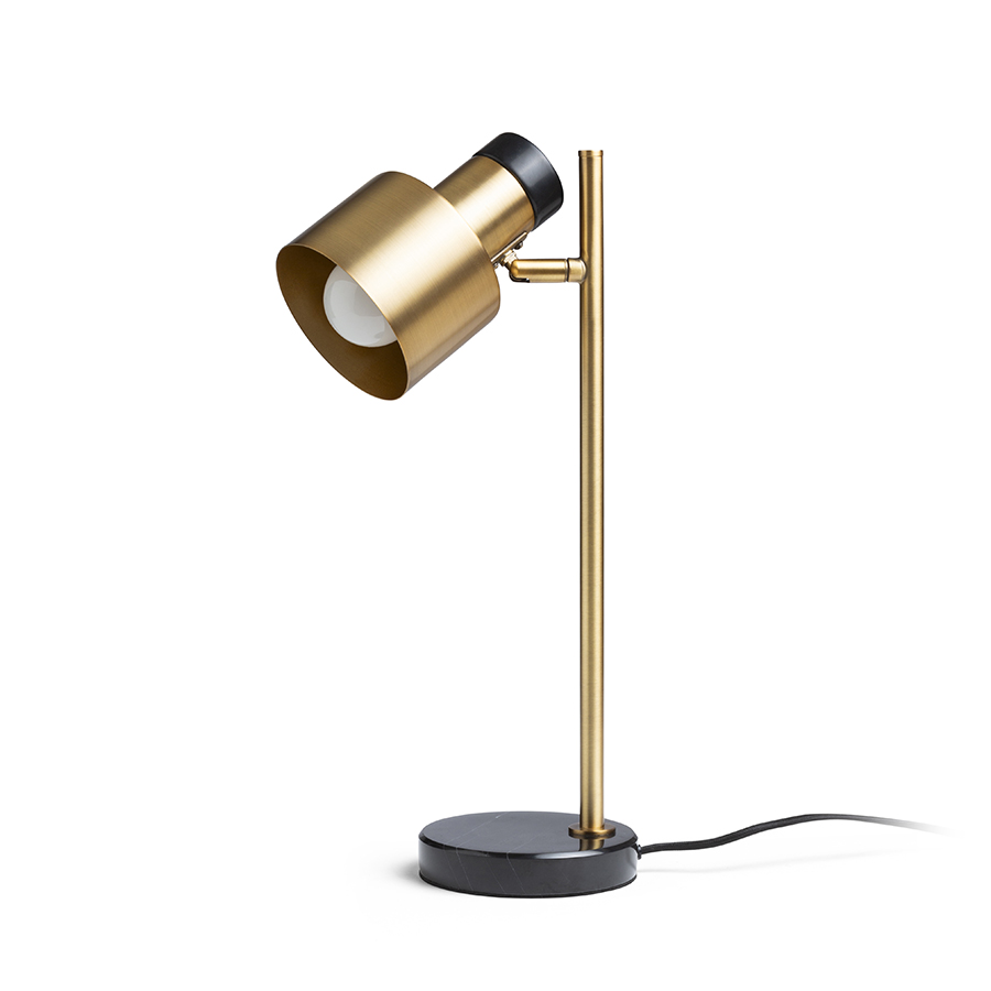 Lampă de masă din alamă cu elemente decorative imitând marmura neagră pentru surse de lumină LED E27, DIVINA alamă/decor marmură 230V 5W
