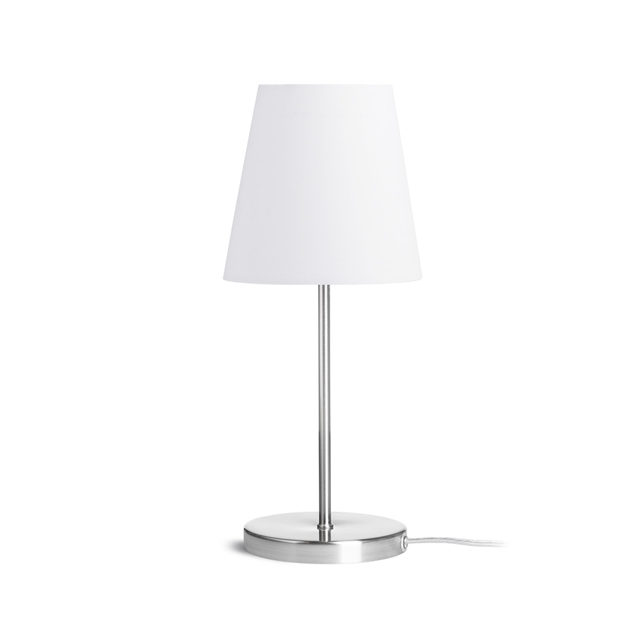 Lampă de masă cu abajur din material pe bază metalică, NYC/CONNY 15/15 poligot alb/nichel 230V LED E27 11W