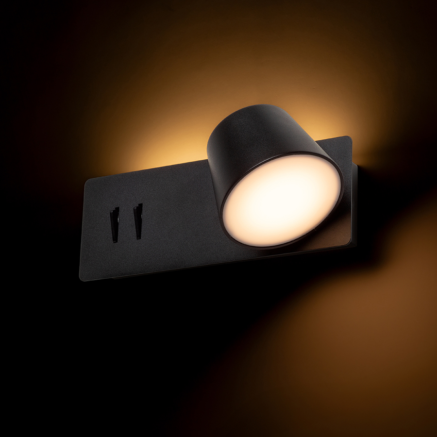 Lampa de perete cu LED incorporat si reflector rotativ, asigurand iluminare indirecta intr-o, AMADEUS cu din spate negru 230V 4+6W 3000K