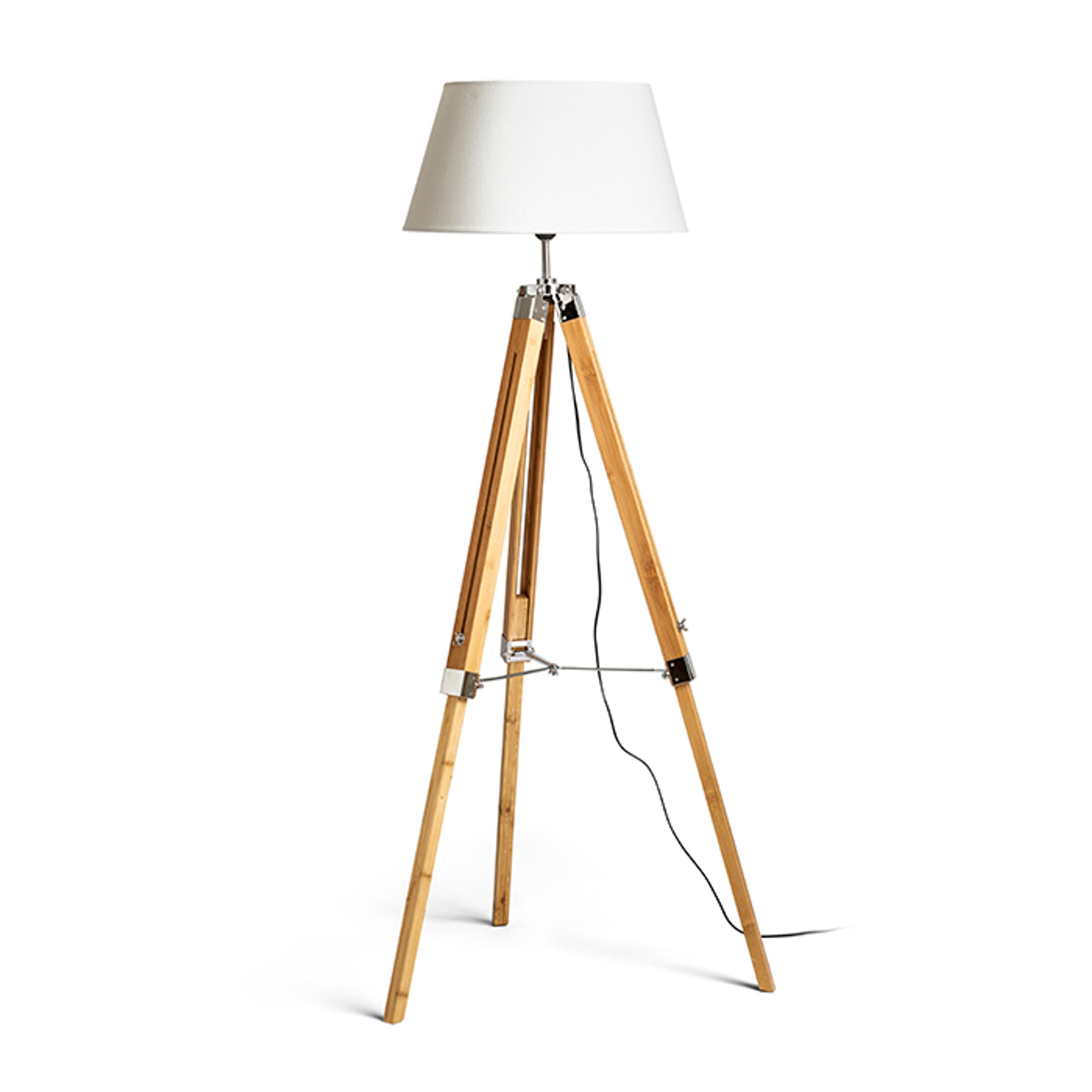Lampă de podea cu abajur din material textil si o baza eleganta din bambus, ALVIS/AMBITUS 46 alb bambus/crom 230V LED E27 15W
