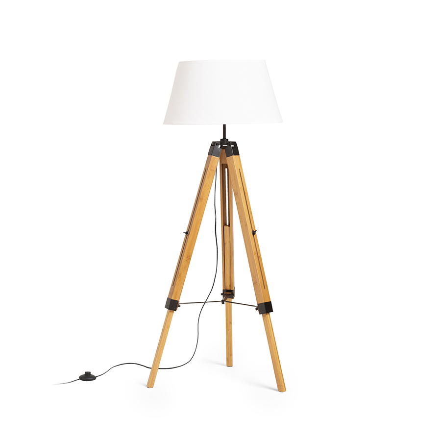 Lampă de podea cu abajur din material textil si o baza eleganta din bambus, ALVIS/AMBITUS 46 alb bambus/crom 230V LED E27 15W