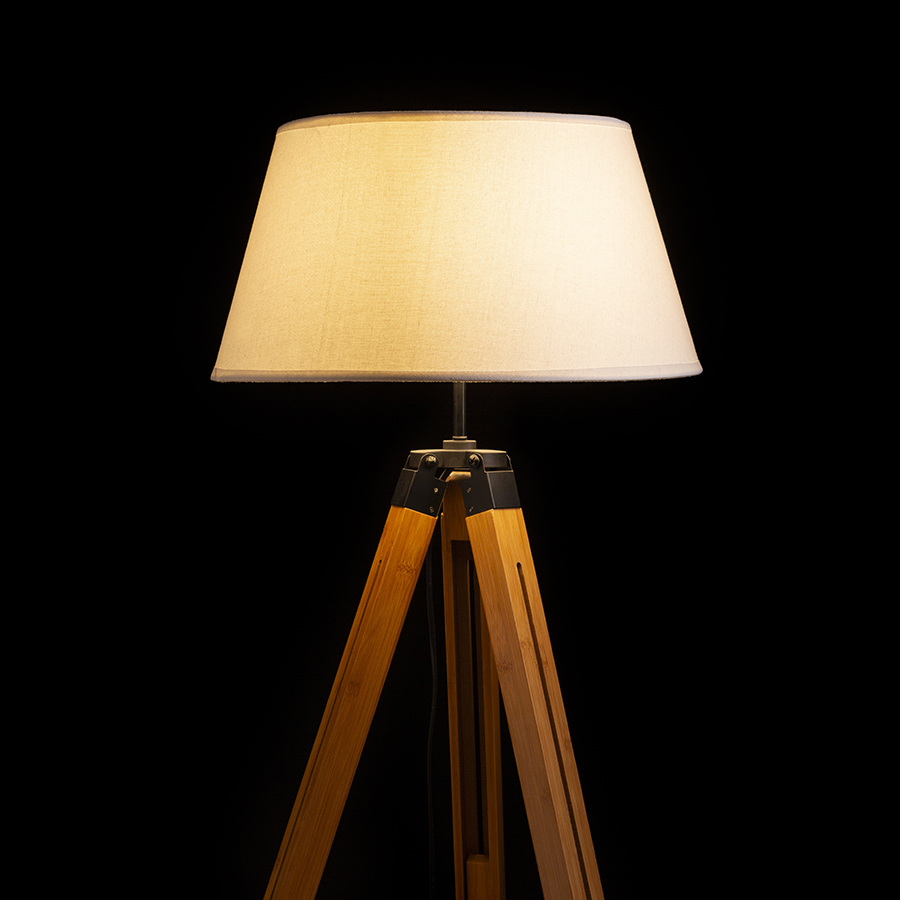 Lampă de podea cu abajur din material textil si o baza eleganta din bambus, ALVIS/AMBITUS 46 alb bambus/crom 230V LED E27 15W