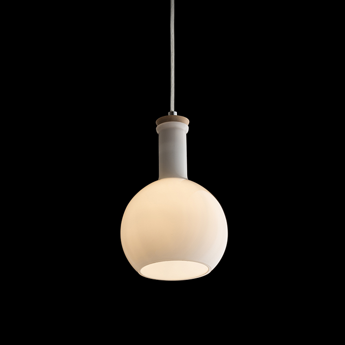 Lampă retro suspendată din sticlă albă pentru bec cu soclu E14, PULIRE RD opal/lemn/crom 230V LED 6W