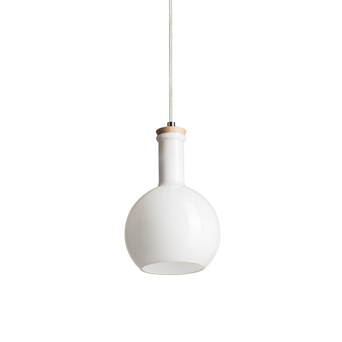 Lampă retro suspendată din sticlă albă pentru bec cu soclu E14, PULIRE RD opal/lemn/crom 230V LED 6W