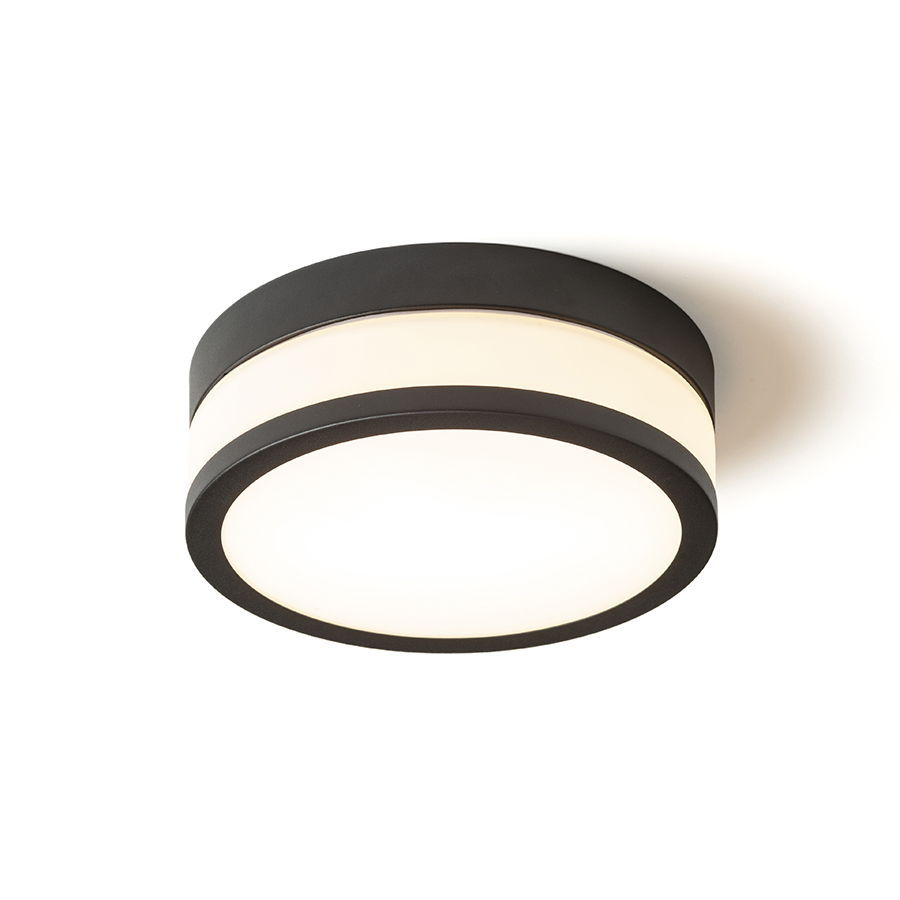 Lampă rotundă de plafon cu LED integrat, sticlă plată de culoare opal și cadru metalic, CIRA LED 23 de tavan opal/negru 230V 12W IP44 3000K
