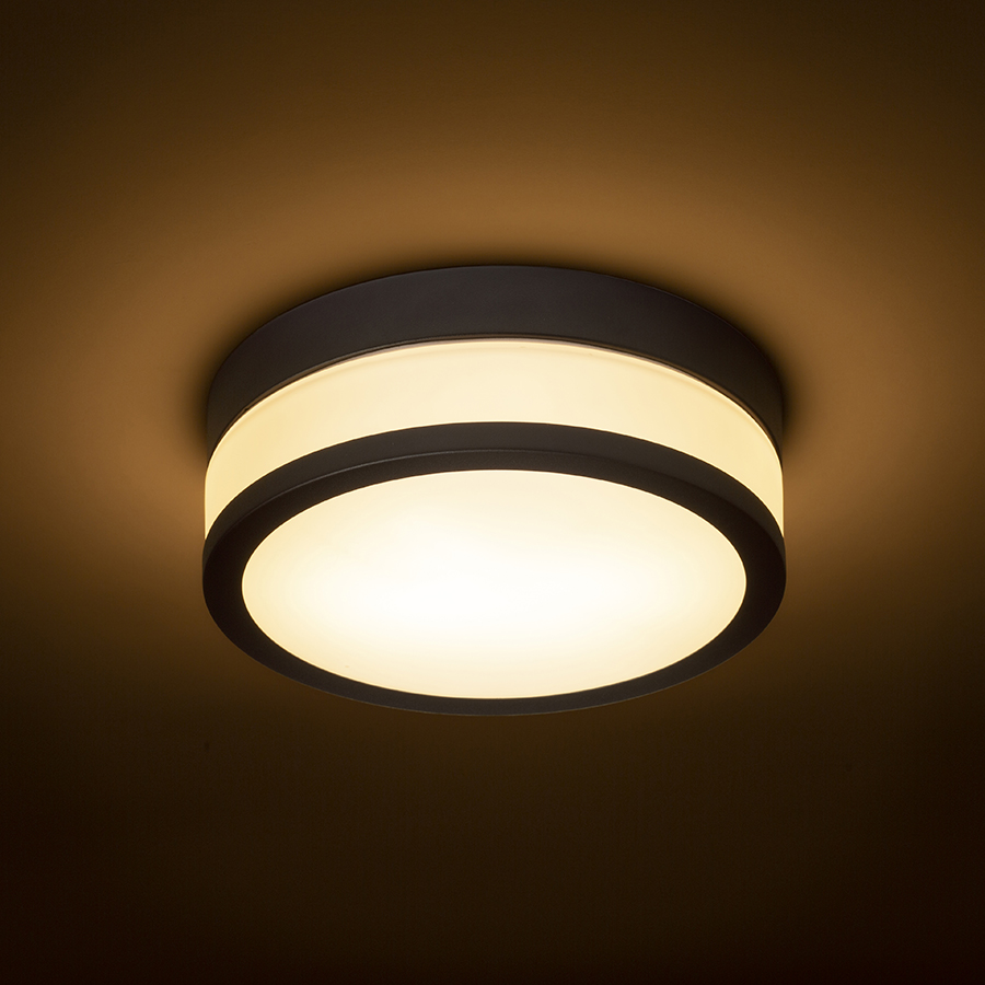 Lampă rotundă de plafon cu LED integrat, sticlă plată de culoare opal și cadru metalic, CIRA LED 23 de tavan opal/negru 230V 12W IP44 3000K