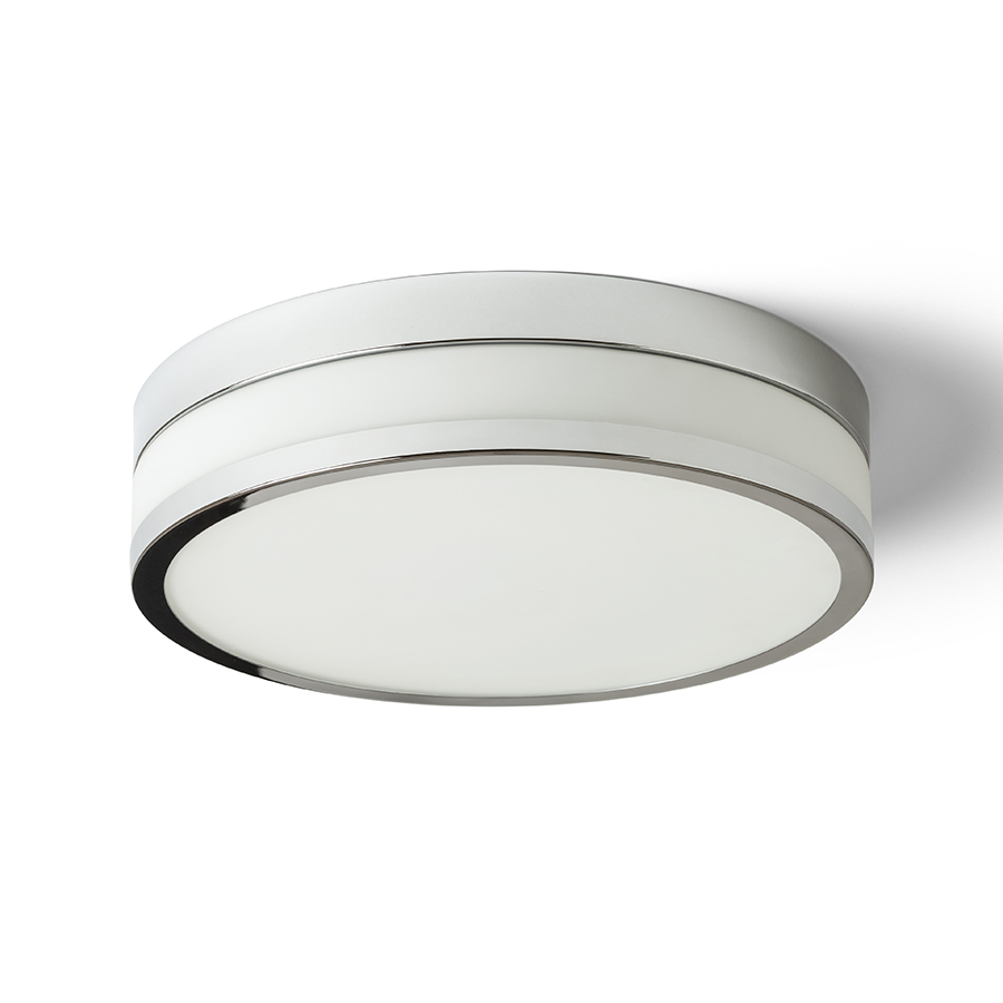Lampă rotundă de plafon cu LED integrat, sticlă plată de culoare opal și cadru metalic, CIRA LED 35 de tavan opal/crom 230V 24W IP44 3000K