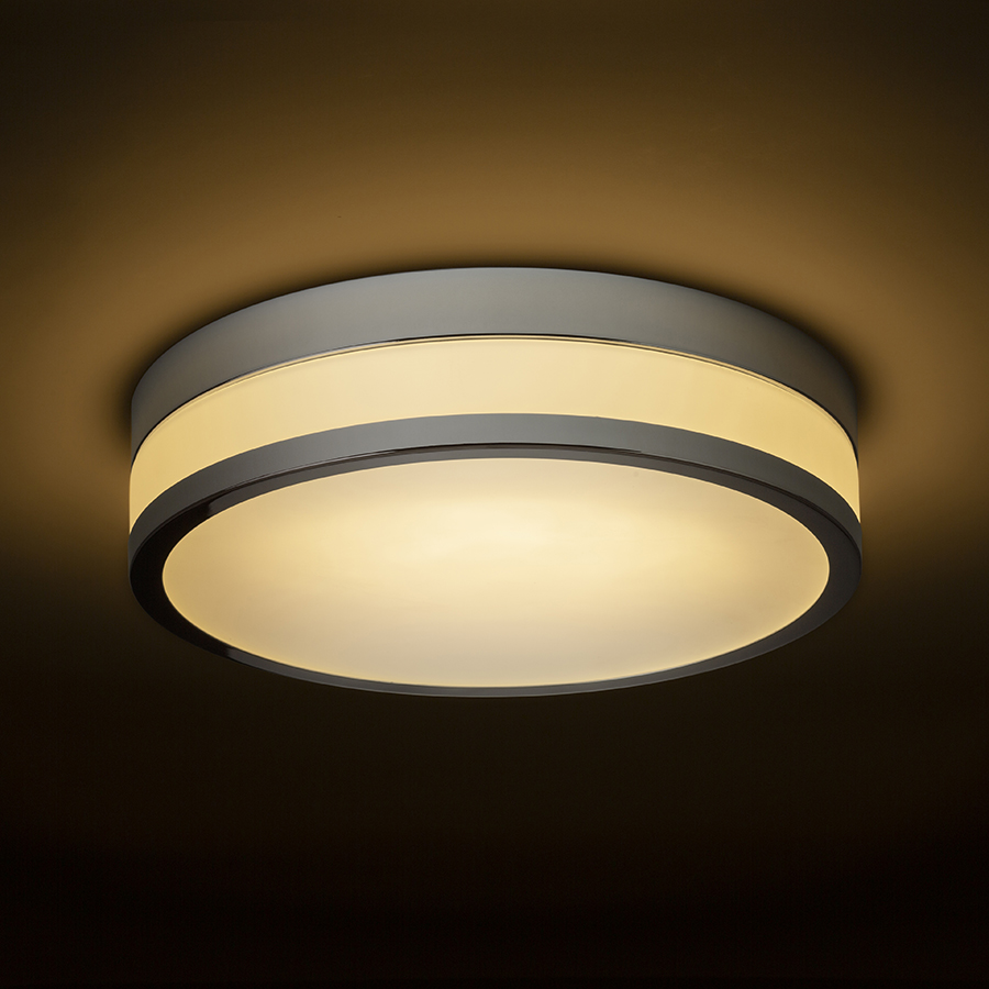 Lampă rotundă de plafon cu LED integrat, sticlă plată de culoare opal și cadru metalic, CIRA LED 35 de tavan opal/crom 230V 24W IP44 3000K