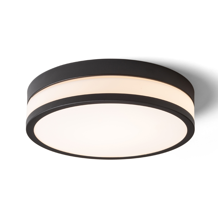 Lampă rotundă de plafon cu LED integrat, sticlă plată de culoare opal și cadru metalic, CIRA LED 35 de tavan opal/negru 230V 24W IP44 3000K