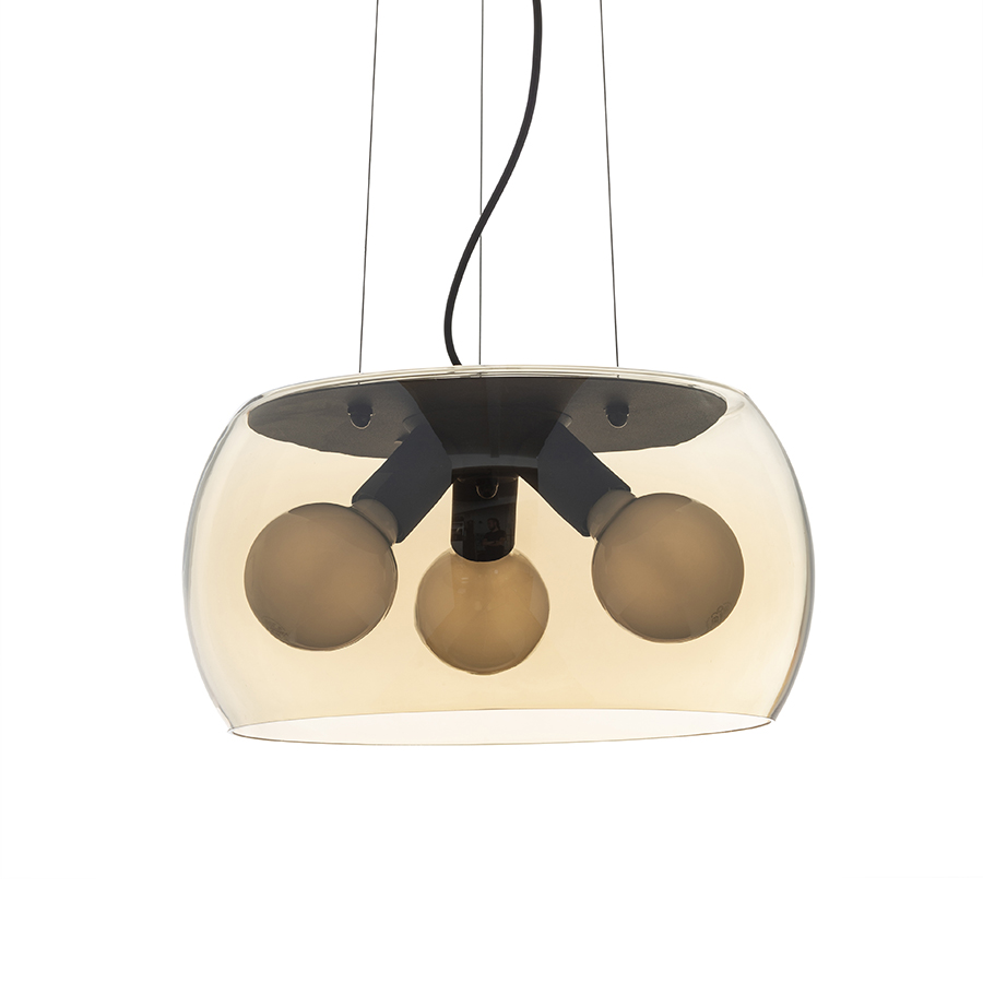 Lampă suspendată din sticlă in mai multe variante de culoare sticlă, pentru trei becuri LED cu baza, AMANDA negru mat chihlimbar 230V E27 3x15W
