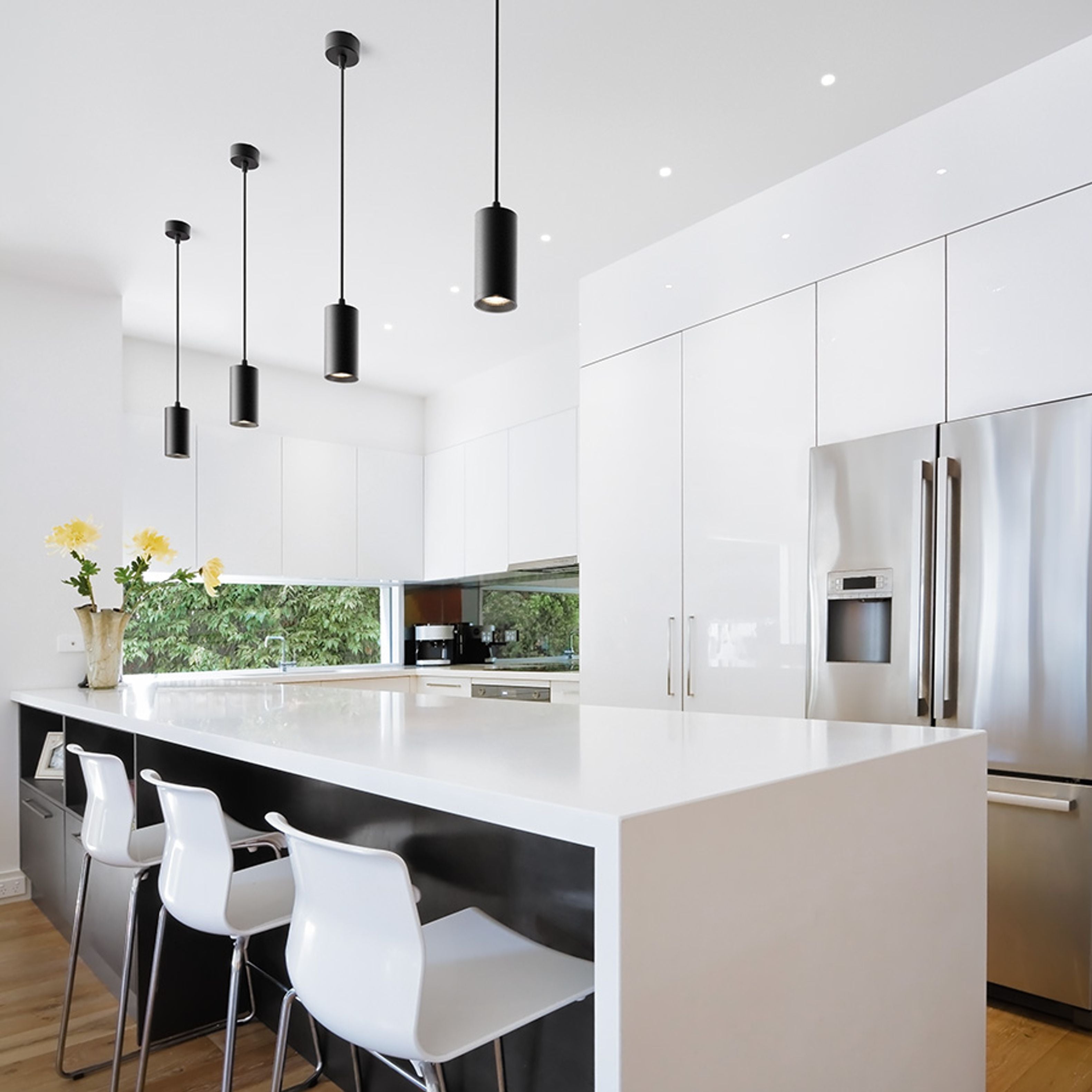 Lampă suspendată cilindrică minimalistă pentru surse de lumină GU10 pe o bază rotundă, BELENOS negru 230V LED 9W