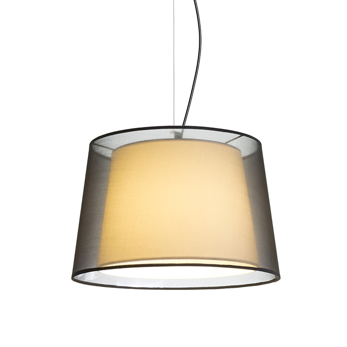 Lampă suspendată din material textil cu abajur dublu, ESPLANADE negru transparent/alb crom 230V LED E27 15W