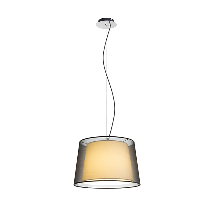 Lampă suspendată din material textil cu abajur dublu, ESPLANADE negru transparent/alb crom 230V LED E27 15W