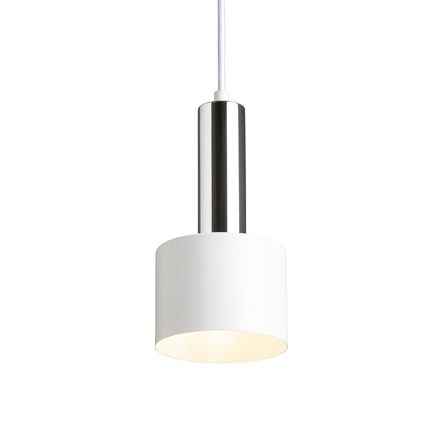 Lampă suspendata cu abajur metalic lăcuit si cablu textil, GIULIA 12 alb crom 230V LED E27 11W