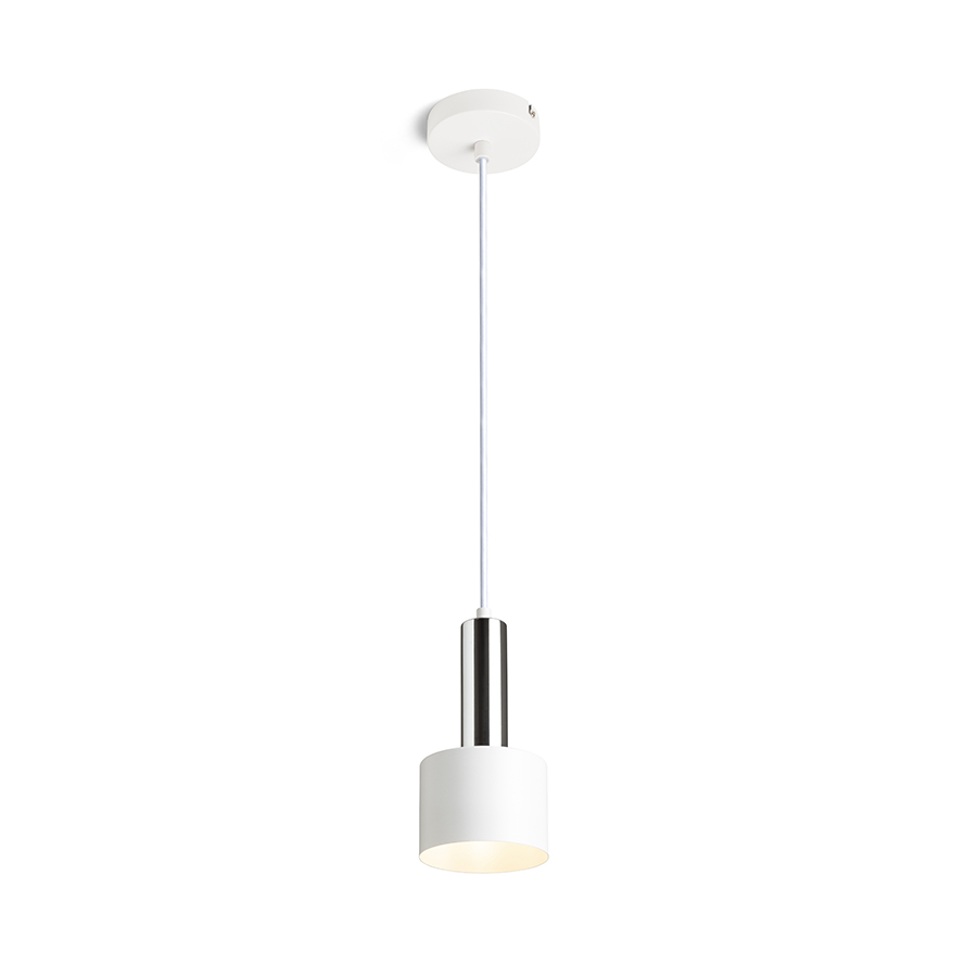 Lampă suspendata cu abajur metalic lăcuit si cablu textil, GIULIA 12 alb crom 230V LED E27 11W