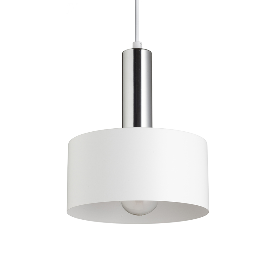 Lampă suspendată cu abajur metalic lăcuit si cablu textil, GIULIA 20 alb crom 230V LED E27 15W