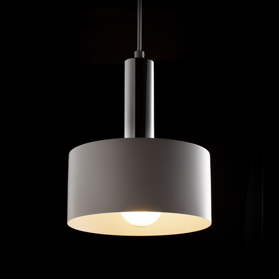 Lampă suspendată cu abajur metalic lăcuit si cablu textil, GIULIA 20 alb crom 230V LED E27 15W