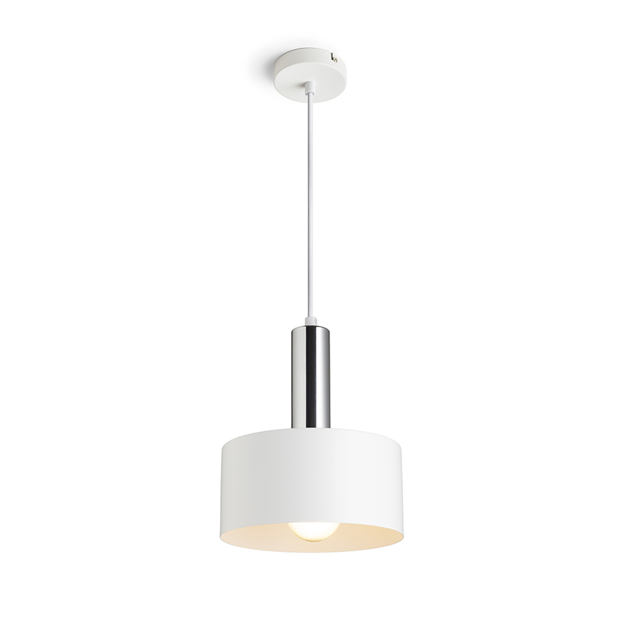 Lampă suspendată cu abajur metalic lăcuit si cablu textil, GIULIA 20 alb crom 230V LED E27 15W