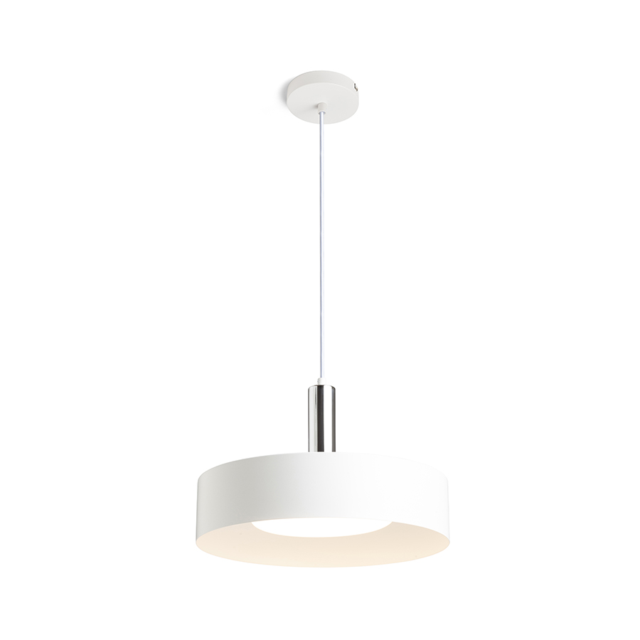 Lampă suspendată cu abajur metalic si cablu textil, GIULIA 40 alb crom 230V LED E27 30W