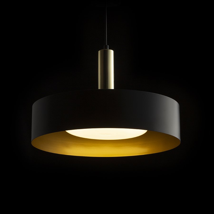 Lampă suspendată cu abajur metalic si cablu textil, GIULIA 40 negru/aurie maro alamă 230V LED E27 30W