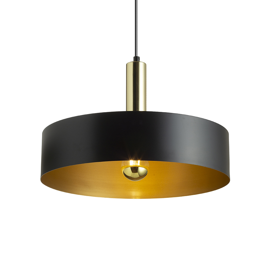 Lampă suspendată cu abajur metalic si cablu textil, GIULIA 40 negru/aurie maro alamă 230V LED E27 30W