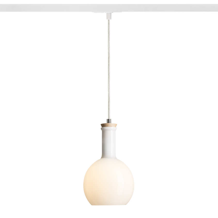 Lampă suspendată în stil retro din sticlă nuanțată cu adaptor pentru șine cu 1-circuit, PULIRE RD șină cu opal/lemn 230V LED E14 6W