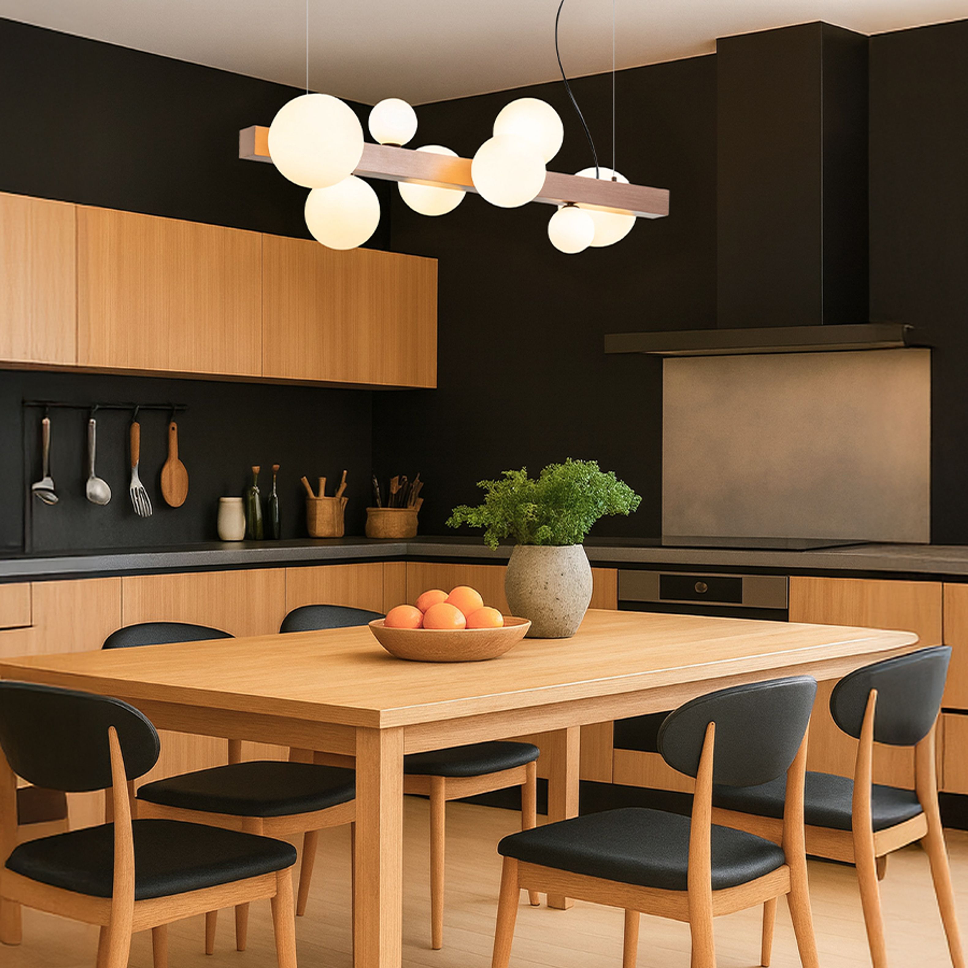 Lampa suspendatade design cu opt abajururi de sticla trei dimensiuni diferite, KASSANDRA sticlă opal/bronz pieptănat 230V G9 8x6W