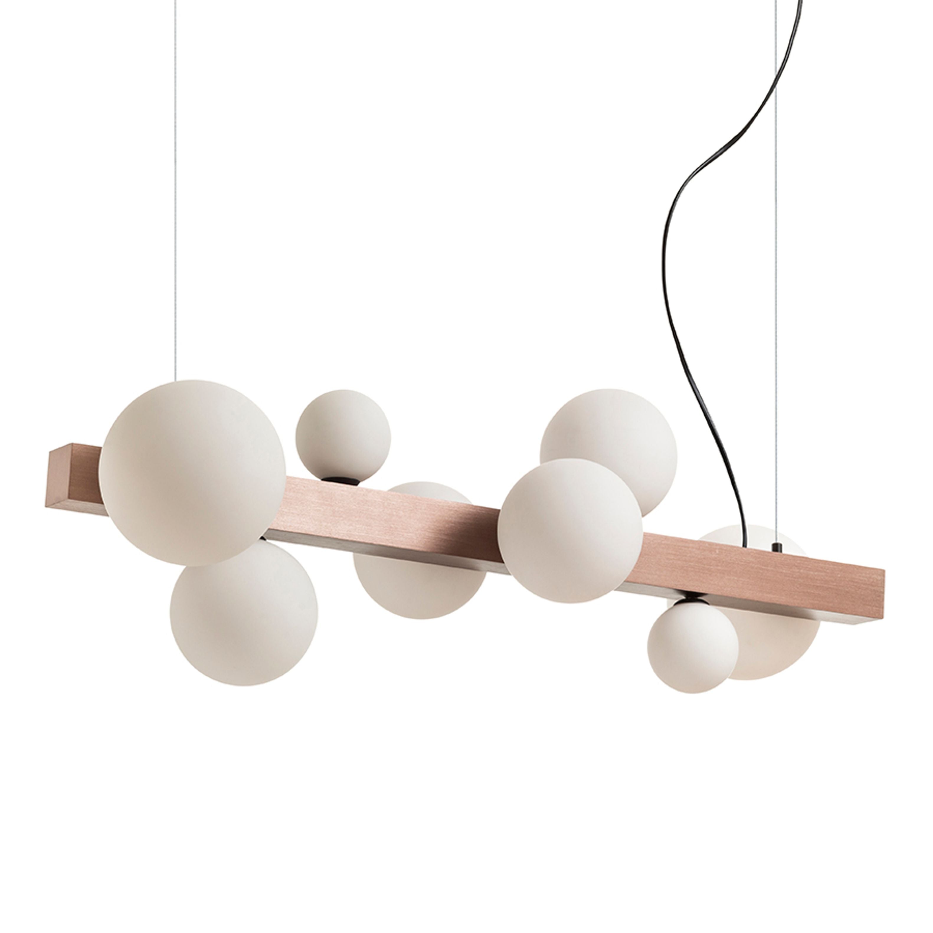 Lampa suspendatade design cu opt abajururi de sticla trei dimensiuni diferite, KASSANDRA sticlă opal/bronz pieptănat 230V G9 8x6W