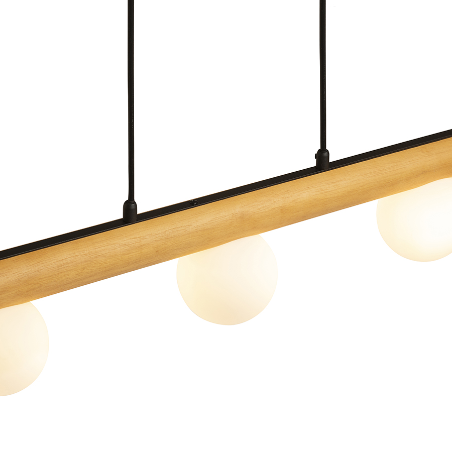 Lampă suspendată cu cinci abajururi din sticlă opal montată pe o bază din lemn, NOCTIS lemn/sticlă 230V LED G9 5x7W