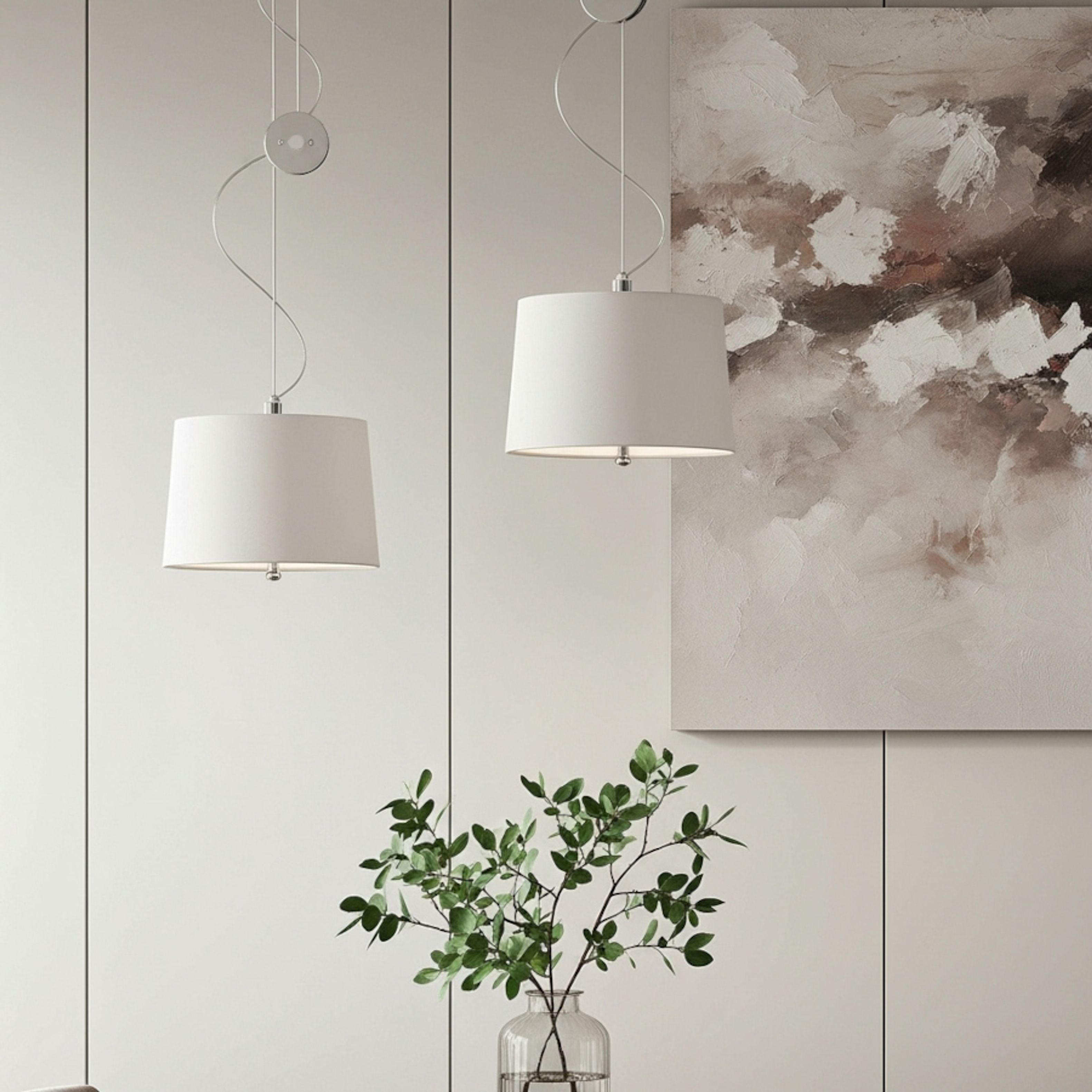 Lampă suspendată retractabilă din material textil cu abajur negru sau alb, LEVITA ajustabil crom 230V LED E27 15W
