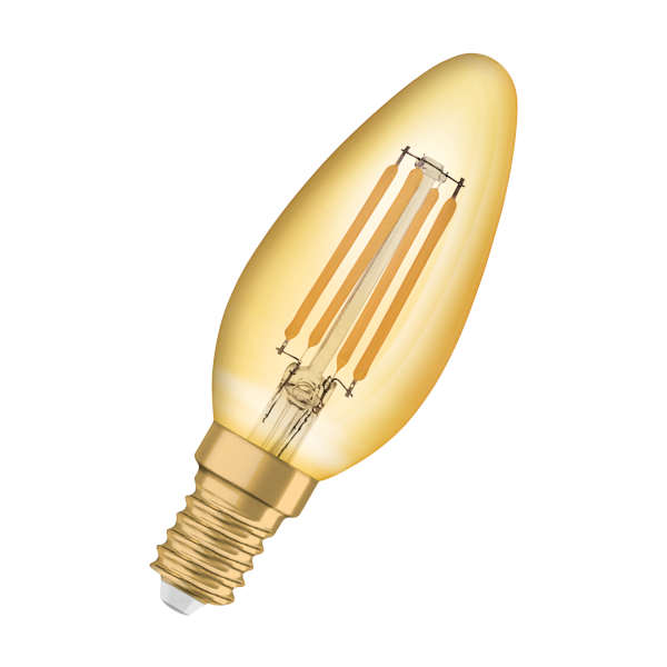 LED bec forma lumânare cu sticlă cu culoare specifică, OSRAM Vintage chihlimbar 230V E14 EQ35 2400K