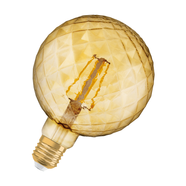 LED bec Globe cu culoare specifica de sticla, OSRAM Vintage Globe 125 DECO chihlimbar 230V E27 EQ40 2500K