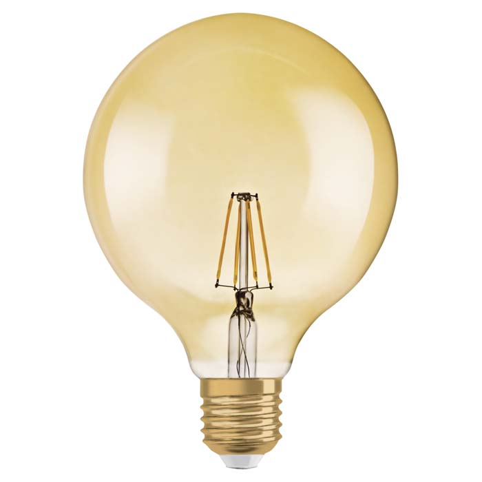 LED bec Globe cu culoare specifica de sticla, OSRAM Vintage Globe 125 DIMM chihlimbar 230V E27 EQ55 2400K