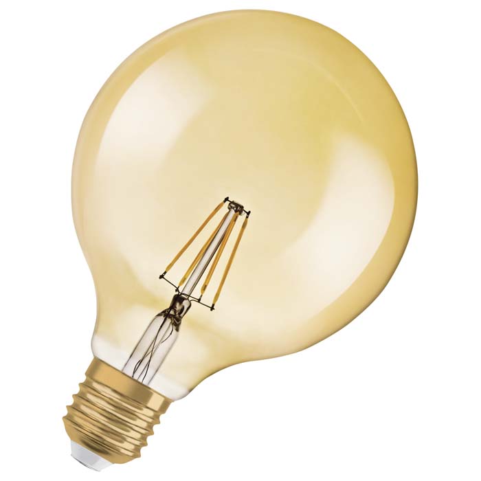 LED bec Globe cu culoare specifica de sticla, OSRAM Vintage Globe 125 DIMM chihlimbar 230V E27 EQ55 2400K