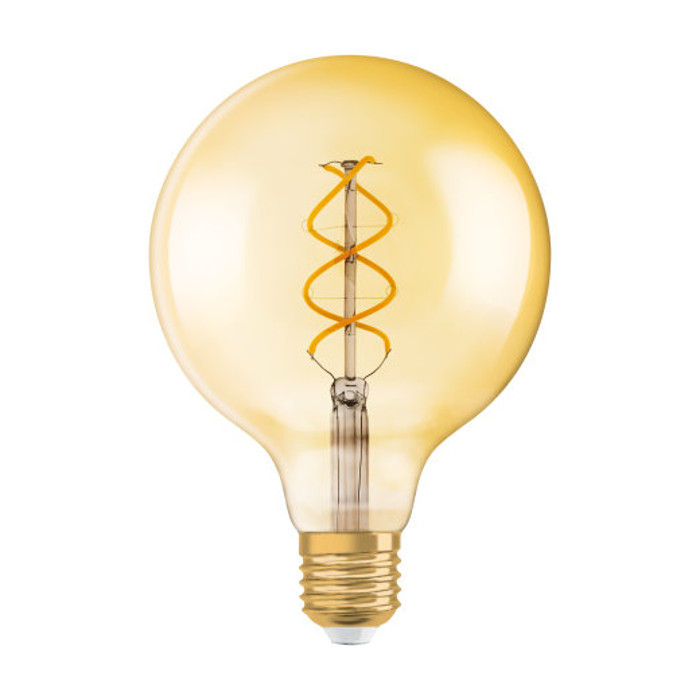 LED bec Globe cu culoare specifica de sticla, OSRAM Vintage Globe 125 SPIRAL chihlimbar 230V E27 EQ25 2000K