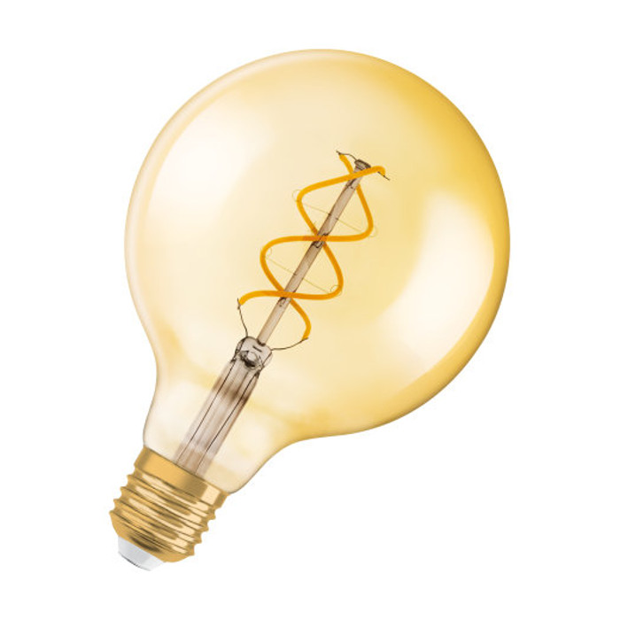 LED bec Globe cu culoare specifica de sticla, OSRAM Vintage Globe 125 SPIRAL chihlimbar 230V E27 EQ25 2000K