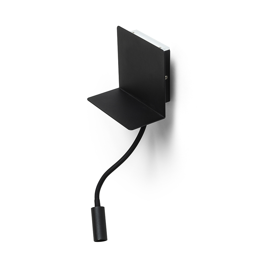 LED iluminare de perete cu raft pentru stocare telefonului cu port USB integrat, ROSTAM cu negru 230V 2x3W 3000K