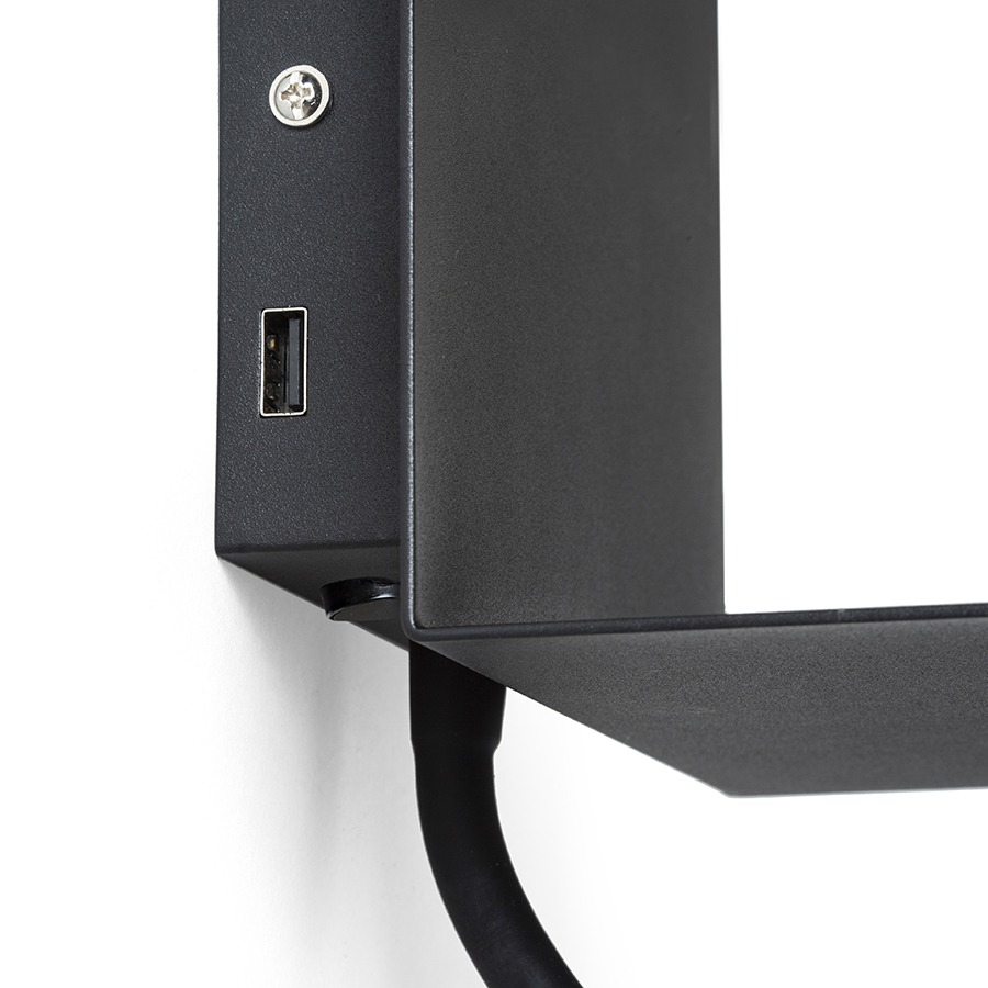 LED iluminare de perete cu raft pentru stocare telefonului cu port USB integrat, ROSTAM cu negru 230V 2x3W 3000K