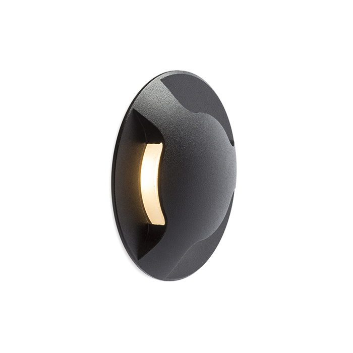 Lumina de orientare incasabilă cu LED integrat care emite lumina pe trei laturi, KICK III incastrat negru 230V 3W IP54 3000K