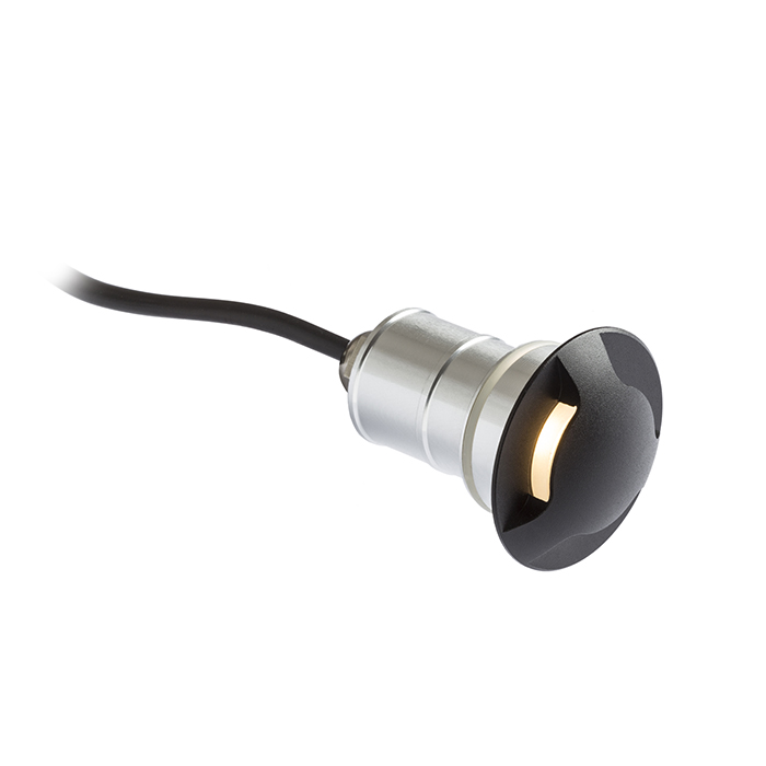 Lumina de orientare incasabilă cu LED integrat care emite lumina pe trei laturi, KICK III incastrat negru 230V 3W IP54 3000K